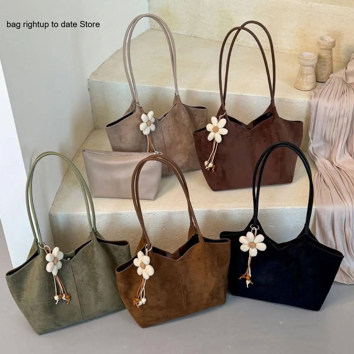 Minimalist Multi-Color Suede Crossbody Bag, Vintage Texture with Puppy Charm, Versatile Everyday Purse for Work & Outings
