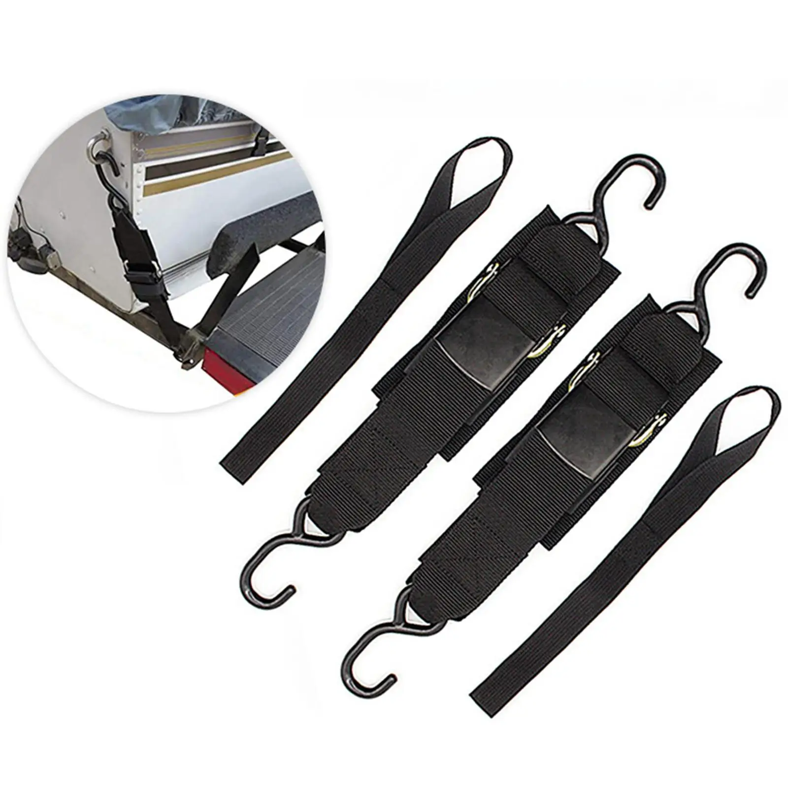 

2x Boat Trailer Tie Down Straps with Hooks Heavy Duty Easy to Use Adjustable