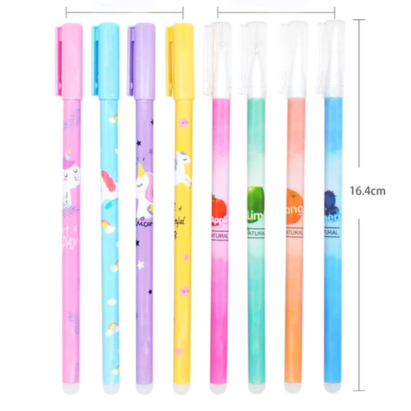 12Pcs/set Kawaii Unicorn Erasable Gel Pen 0.5mm Blue Black Ink Refills Washable Handle for School Office Stationery Supplies