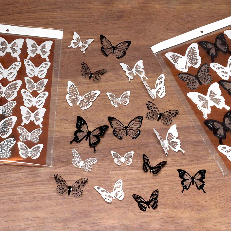 18Pcs/Set Black And White Crystal Butterflies Wall Sticker Beautiful Butterflies Art Decal Home Decor For Refrigerator Kids Room