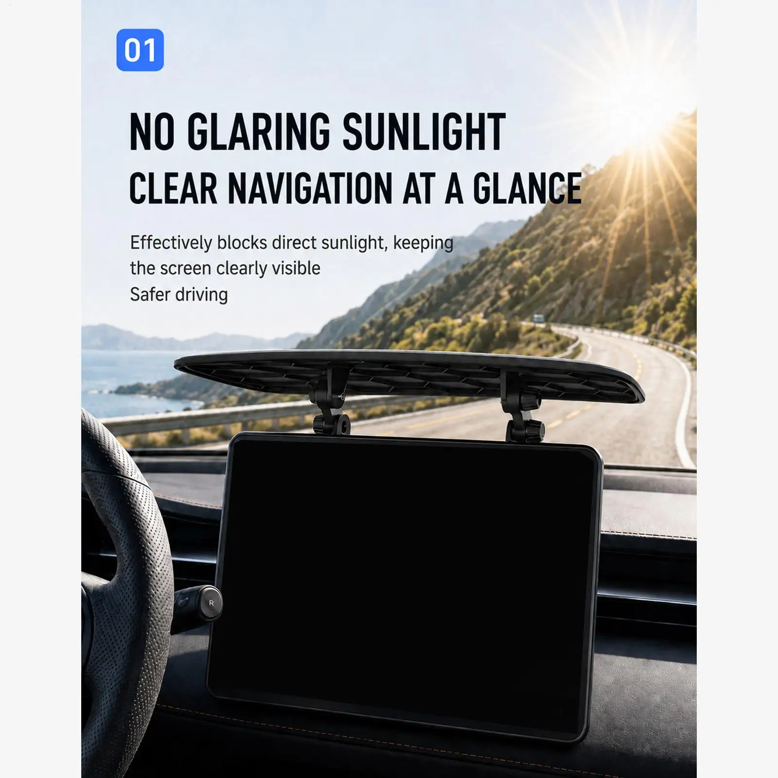 GPS Sun Shade Visor Center Console Anti-Glare Cover Dashboard Anti-Glare Cover For Travelers Drivers Fleet Managers Sedans