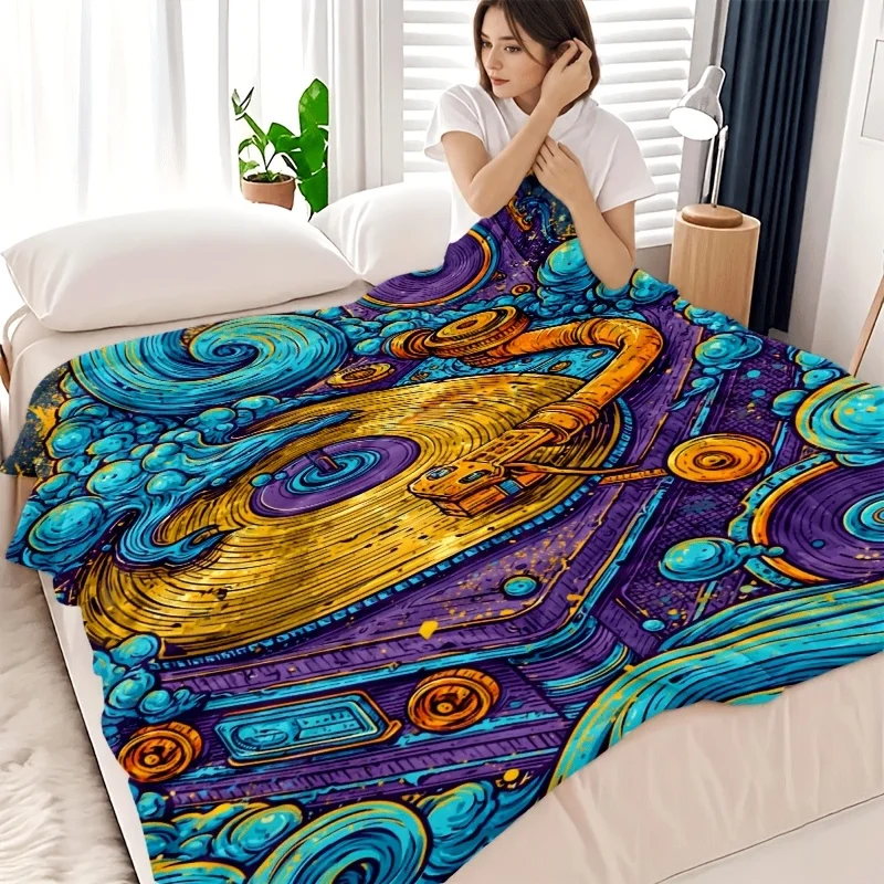 Large Psychedelic Art Blanket Throw Bohemian Style Industrial Print Machine Retro Abstract Cozy Fleece Comforter 150x200cm
