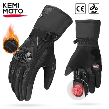 Kemimoto 2kp certificação ce luvas de motocicleta inverno outono preto moto luvas tela de toque quente à prova dwaterproof água luvas à prova de vento proteção de casca dura para motocross atv utv
