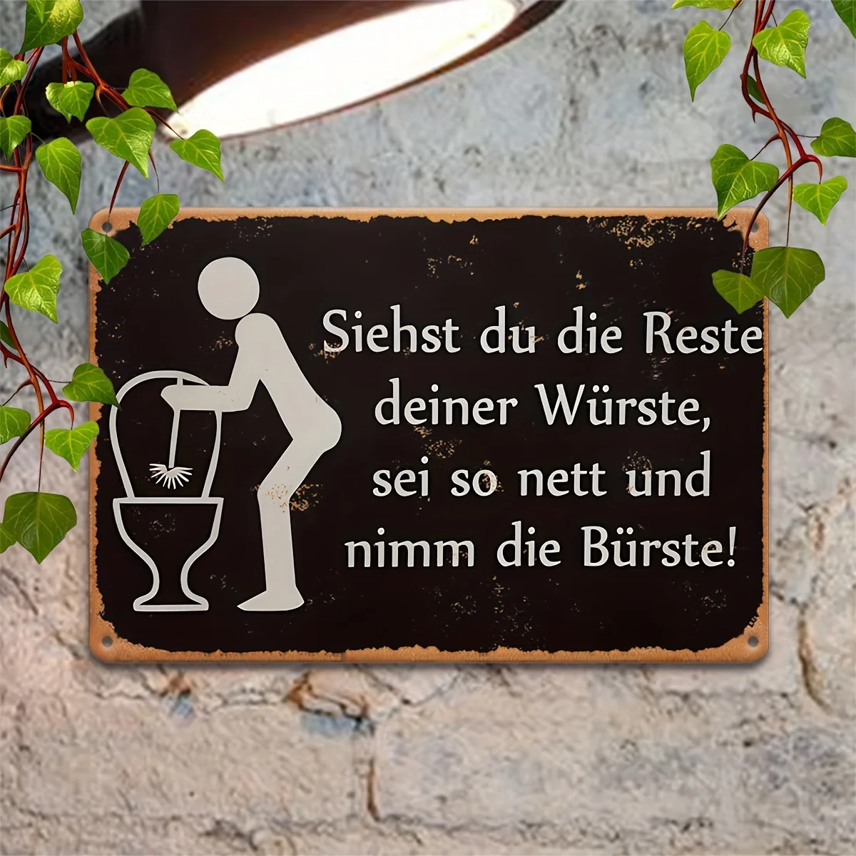 2D Flat, 1pc Funny German Bathroom Sign - Vintage Toilet Decor Plaque with Flush Graphic- Rust-Proof Metal Wall Art for Man C