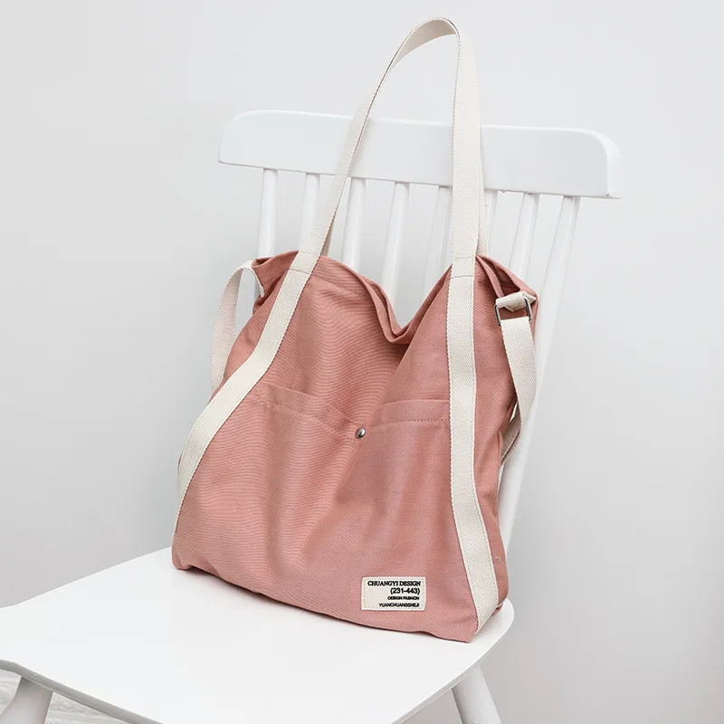 

2025 Large Capacity Canvas Book Bag for Women, Study Tote with Crossbody Strap, Casual Student Shoulder Purse