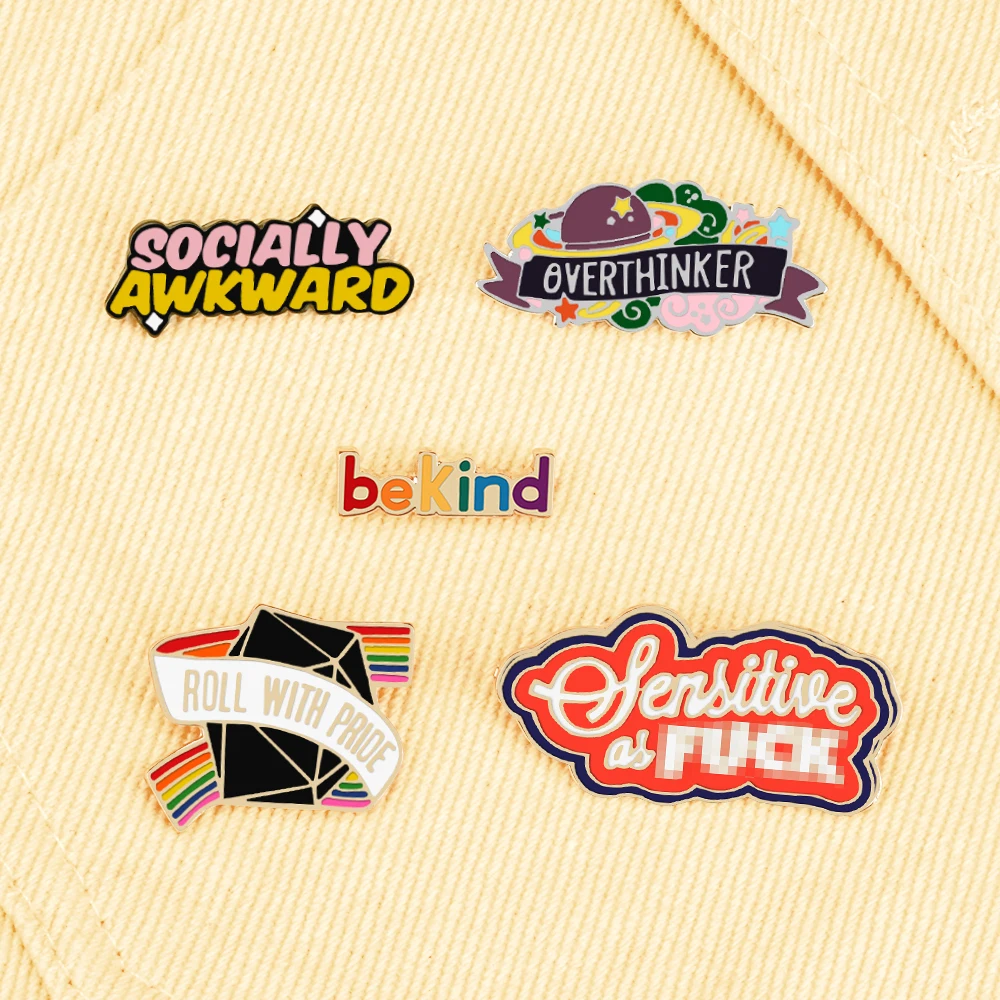 Fashion ROLL WITH PRIDE LGBT Ribbon Brooch Personality BE KIND SOCIALLY AWKWARD Slogan Enamel Pins Lapel Pin Badges Jewelry Gift