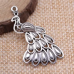 WYSIWYG 3pcs 43x24mm Bird Peacock Charm Pendants For Jewelry Making Antique Silver Color Peacock Pendants Charm Peacock