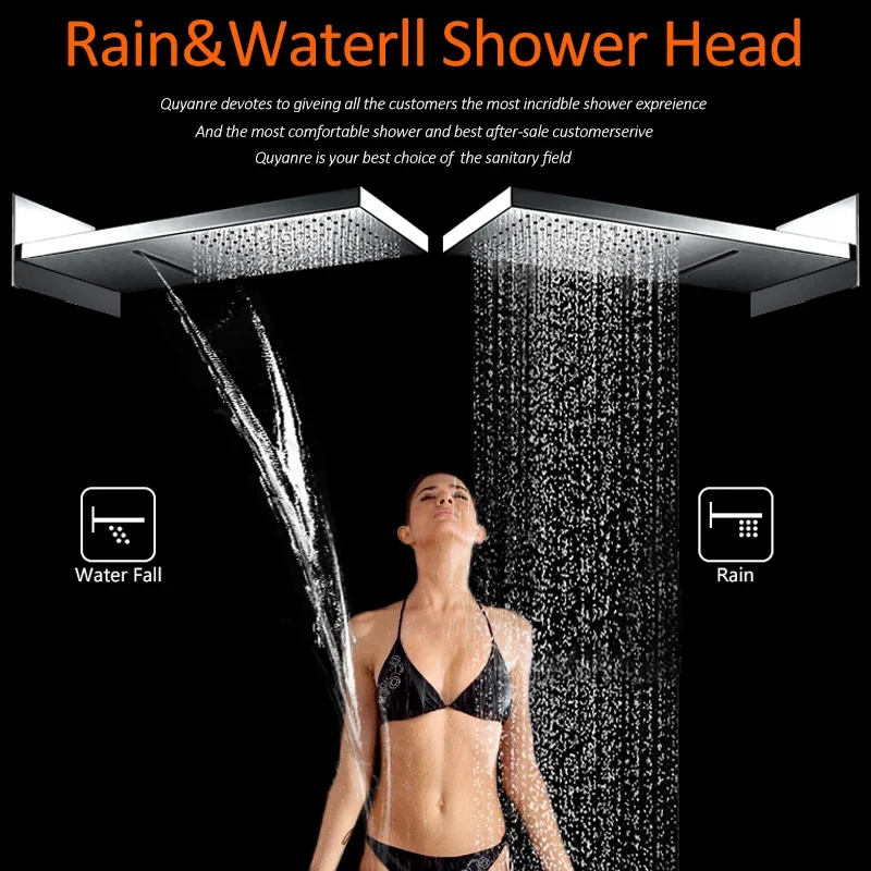 Vidric Vidric Concealed Digital Display Shower Faucets Set 3-Function Mixer Tap Faucet Rain Waterfall Shower Head Bathroom Showe