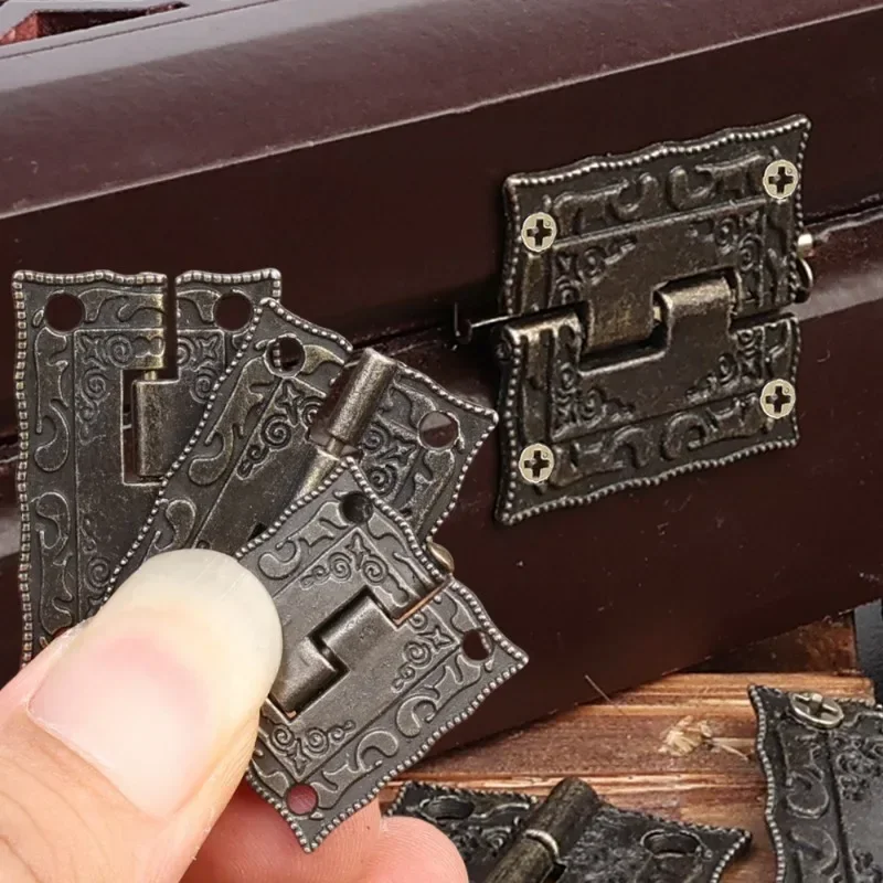 10/1Sets Antique Bronze Hinges Cabinet Stainless Steel Hinge with Screws Jewelry Box Flower Pattern Furniture Fittings Hardware