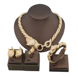 Designer Collection Hip Hop Ring Earrings Bracelet Necklace Inlaid Full Cubic Zircon Green Eyes Leopard Panther Jewelry Sets