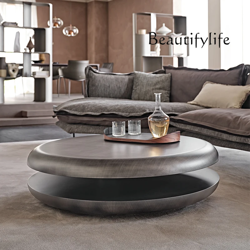 Light Luxury round Simple Small Apartment Living Room Stainless Steel Designer Rotating Creative Coffee Table