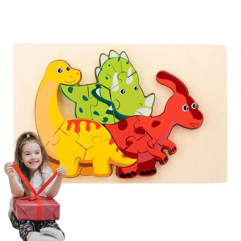 Wooden Puzzle Montessori Animals Carton Colorful Learning Education Toys Jigzaw Cognitive Wood For Children Kids Gift