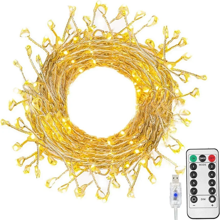 100/400 LED Christmas Cluster Light With Remote Outdoor Firecracker Fairy Light Copper Wire String Light Garland For Tree Wreath