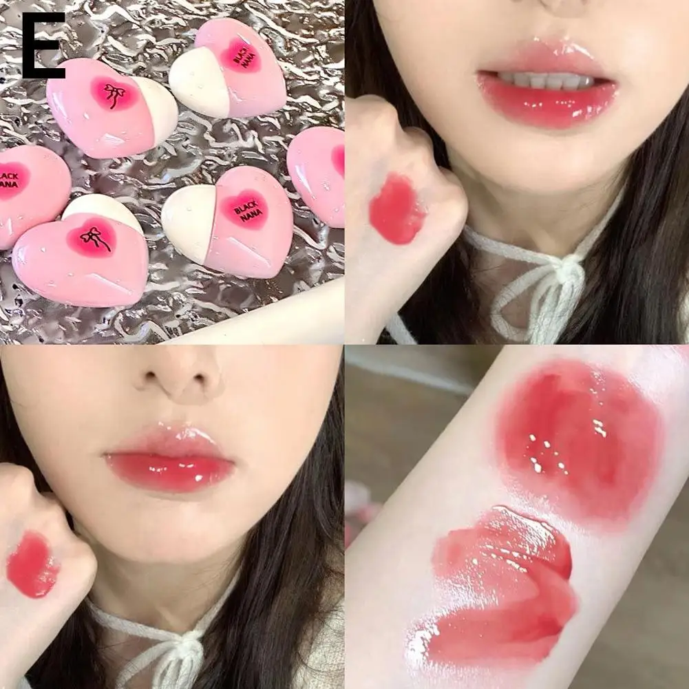 Niedliche herzförmige Spiegel Lip gloss getönte feuchtigkeit spendende Lippenstift Mädchen Glas rot Erdbeer Wasser Lippen pudding Kosmetik öl v1m1