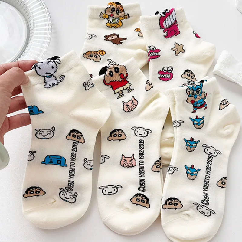 Kawaii Cute Crayon Shin-Chan Anime Socks Women's Mid-Calf Socks Cute Japanese Cartoon Cotton Socks College Style Sweet Girl Sock