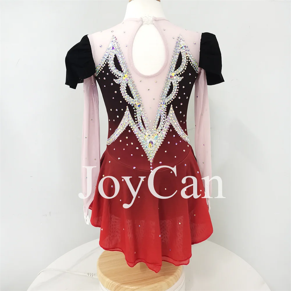 JoyCan-فستان التزلج على الجليد للفتيات ، سبانديكس ، شبكة مطاطية ، أحمر ، ملابس الرقص المنافسة ، حسب الطلب