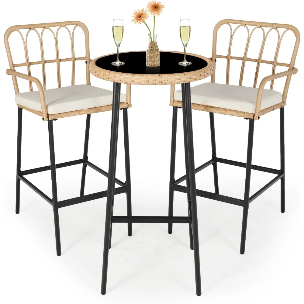 

Outdoor Bar,3 Piece Height Table Patio Rattan Wicker Furniture Chairs Set,22" Patio Bar Table and Outdoor Bar Stool Set of 2,wi