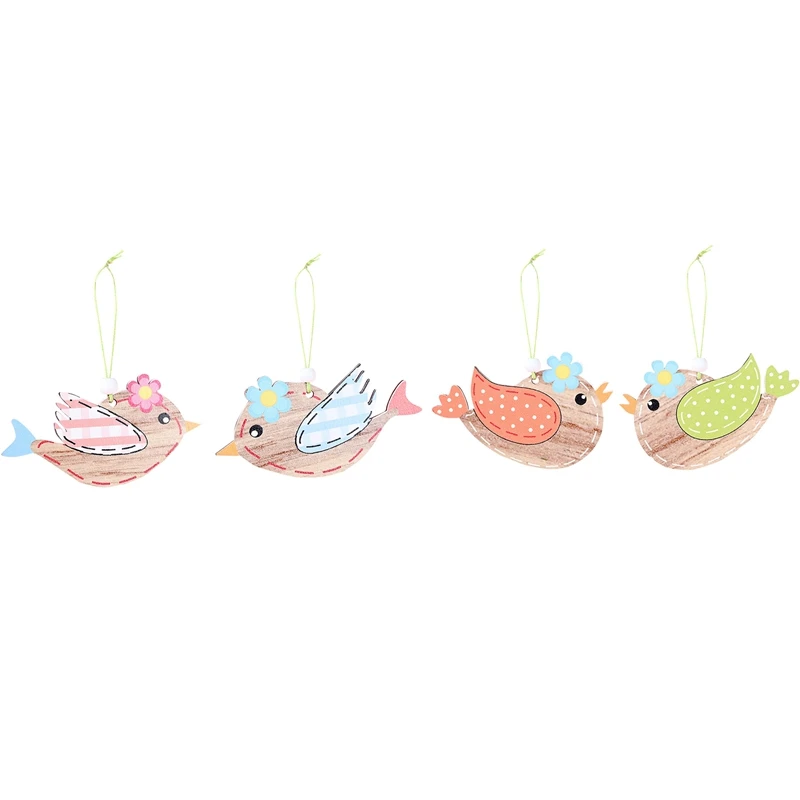 2 Pcs Wooden Easter Pendant, Little Bird Crafts Hanging Ornaments Hang Tags Pendant For Home Wall Door Decorations