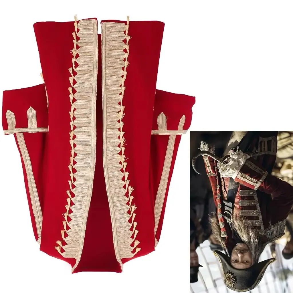 

Captain Cosplay Hook Costume Men's Gothic Red Jacket Victorian Elizabethan King Tuxedo Medieval Renaissance Pirate Robe Coat