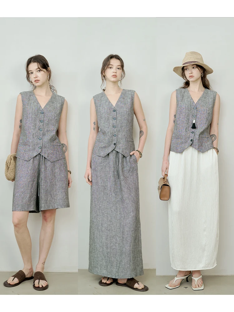 

Moi Linen Three-Piece Set Breathable Commute Friendly Tailored Cut Comfortable Versatile Women's Fashion Ensemble