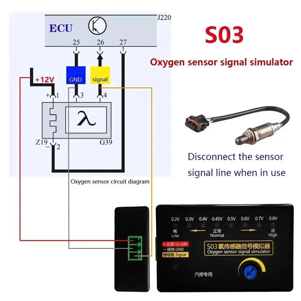 

S03 Type Auto Oxygen Testing Sensor Signal Simulator Four-Wire 0.2V - 0.8V Signal Adjustable Special instrument for Auto Repair