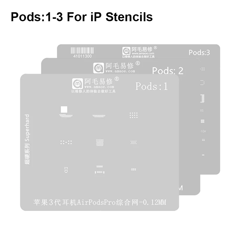 AMAOE 0.12mm BGA Reballing Stencil Solder Template For AirpodsPro Pods1-3 Superhard Precision Square Hole Planting Tin Steel Net