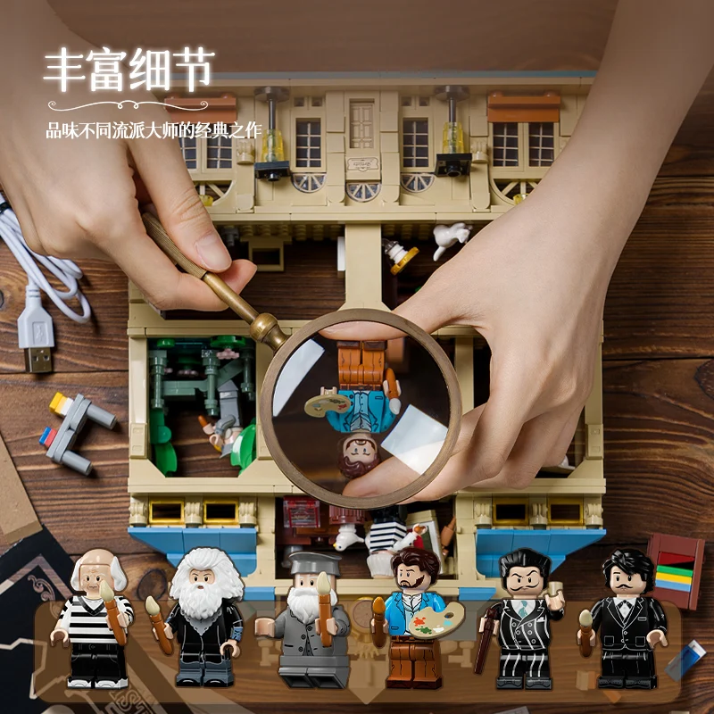 Appartement d'art bricolage cadre photo en bois bloc peinture Studio meubles miniatures avec LED Mini brique exquise jouet cadeau adulte