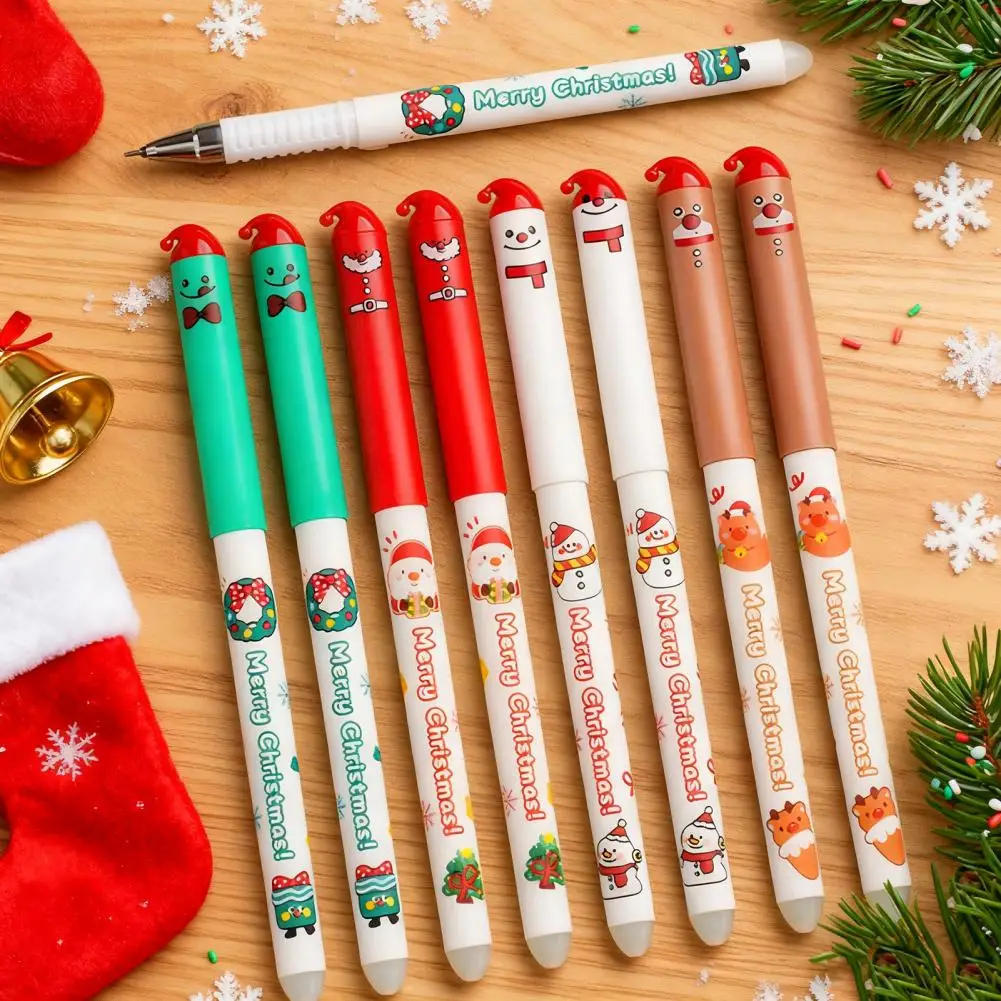 4Pcs Christmas Erasable Pens Santa Snowman Reindeer Patterns Gel Pens 0.5mm Refillable Writing Pens School Office Supplies