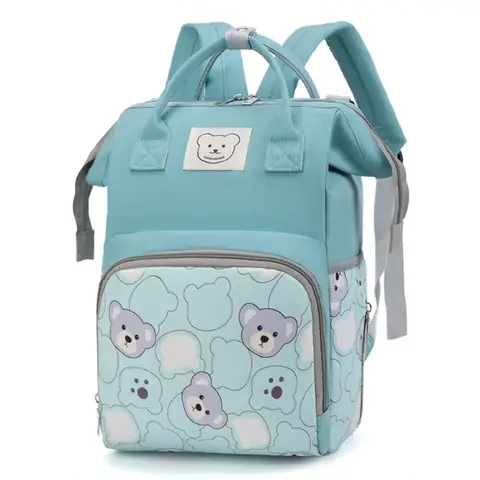 Bear Print Diaper Bag Backpack for Mom Dad, Fashionable Mommy Bag with Insulate Pocket, Large Capacity Diaper Bag for  Boy Girl