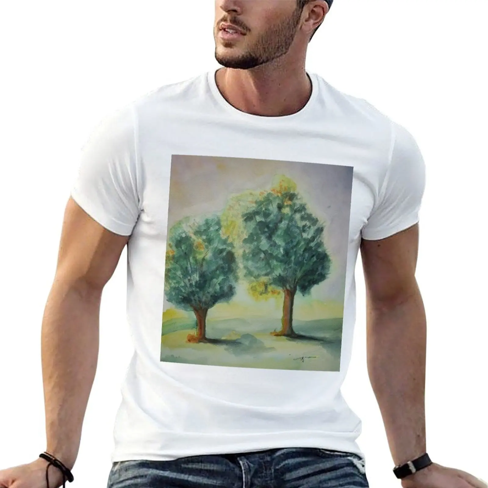 

two trees in summer T-Shirt t shirts for man slim fit man t shirt cotton high quality T-Shirt