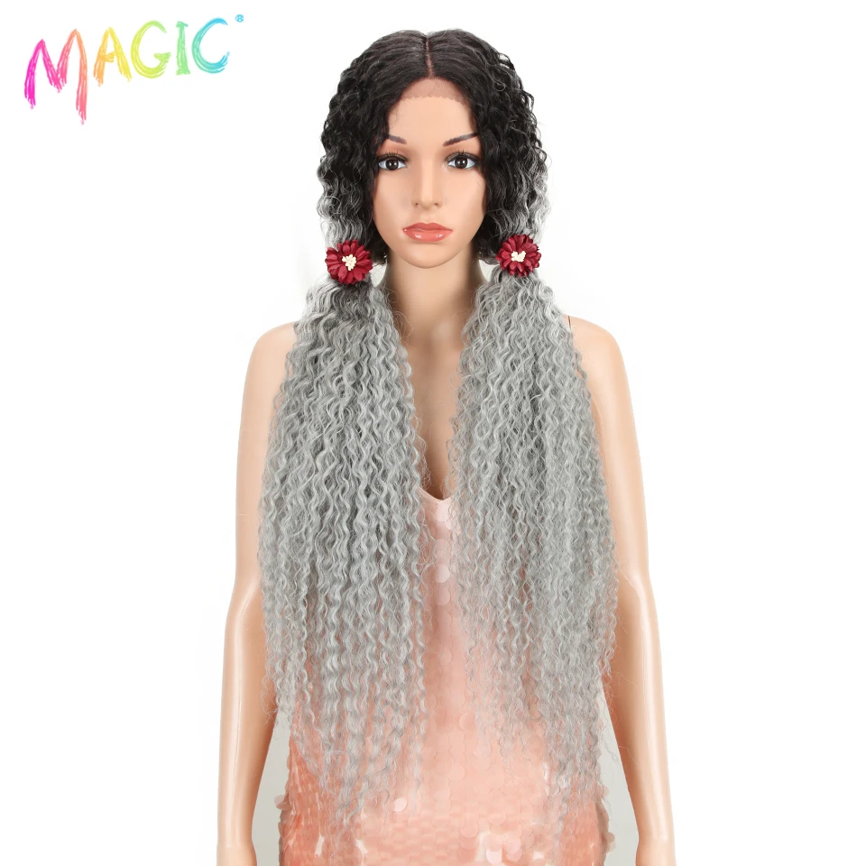 Magic Synthetic Lace Front Wigs 38 Inch Long Kinky Curly Wigs For Black Women Ombre Blonde Heat Resistant Hair High Temperature