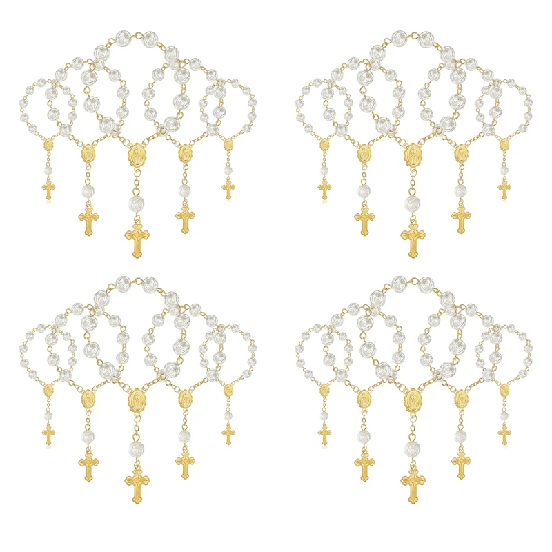 Acrílico Beads Pulseira com Cruz Mini Rosários, Favores Batismo, Batizado Comunhão, Dedo Rosário, 20pcs