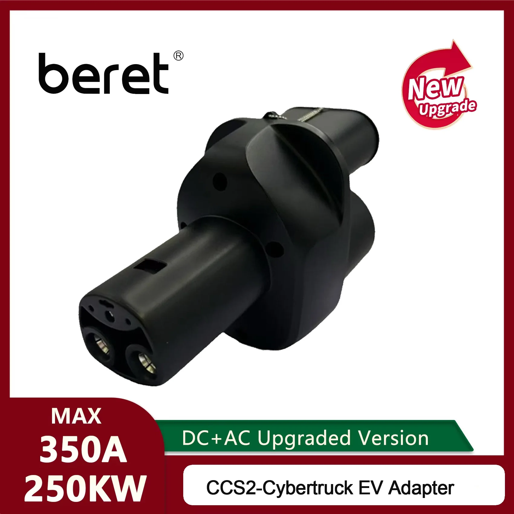 Beret EV Charger for Tesla Cybertruck CCS2 to NACS EV Adapter 250KW DC 8KW AC Fit Model 3/X/Y Adaptor Support CCS2 Type2