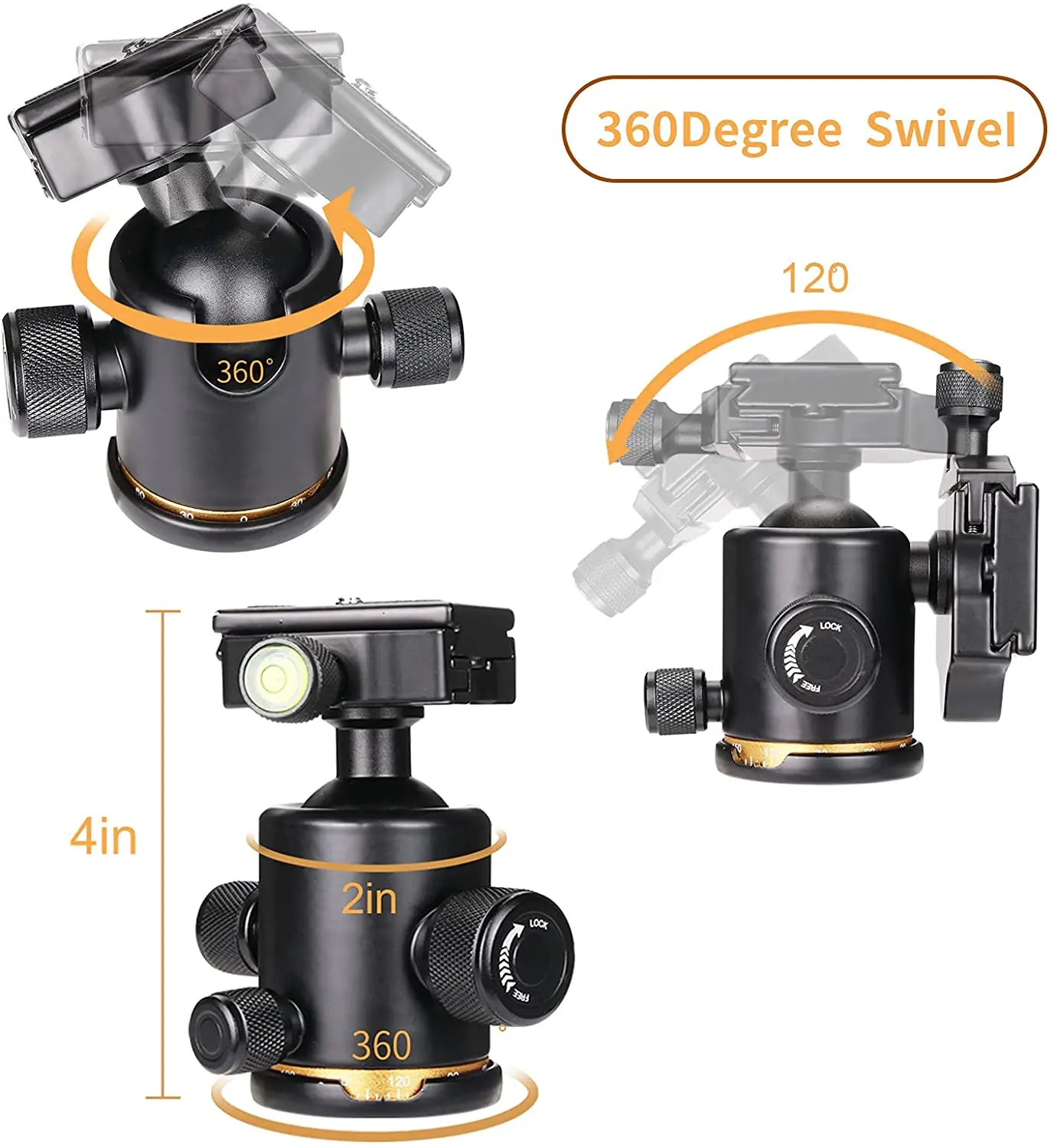 Cabezal de bola para trípode de cámara con liberación rápida, amortiguación de ajuste fino giratorio de 360 grados, soporte de cabezales de fluido para trípode de alta resistencia