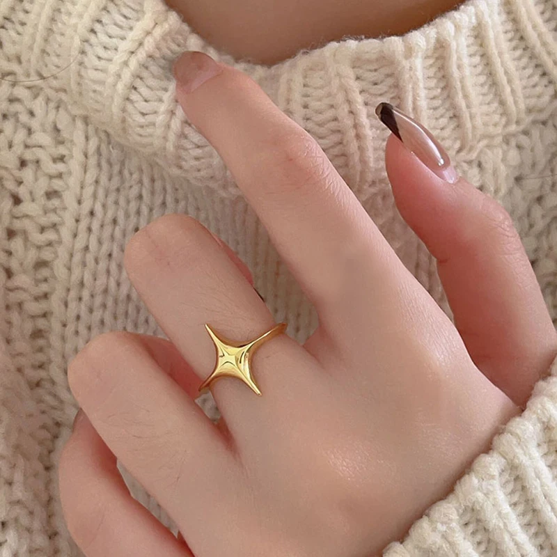 Women's 925 Sterling Silver Four-Pointed Star Zircon Ring