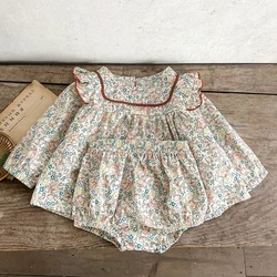 2024 New Autumn Infant Baby Girls Clothing Set Long Sleeved Cotton Printed Shirt+PP Shorts Toddler Baby Girl Clothes Suit