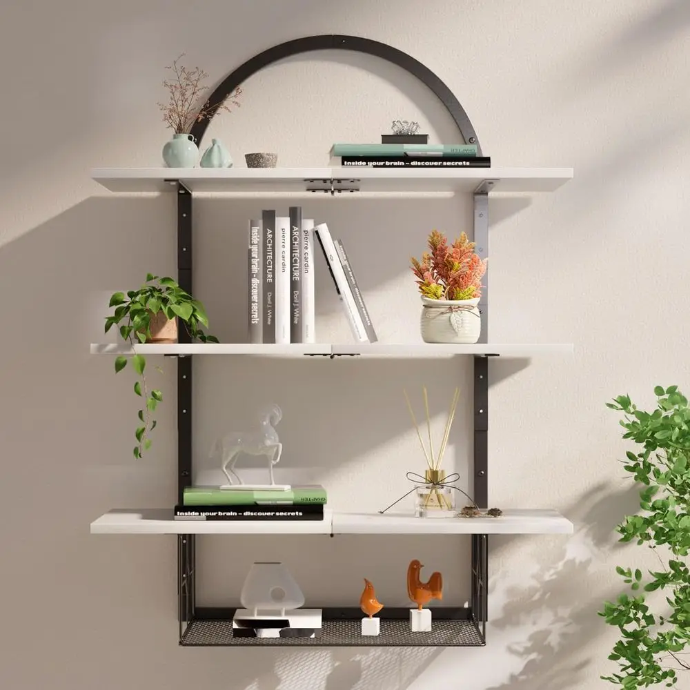 

Floating Shelf for Wall- 31.5"x 24" 3+1 Tier White Bathroom Floating Shelves with Basket for Bathroom, Living Room,Bedroom and K