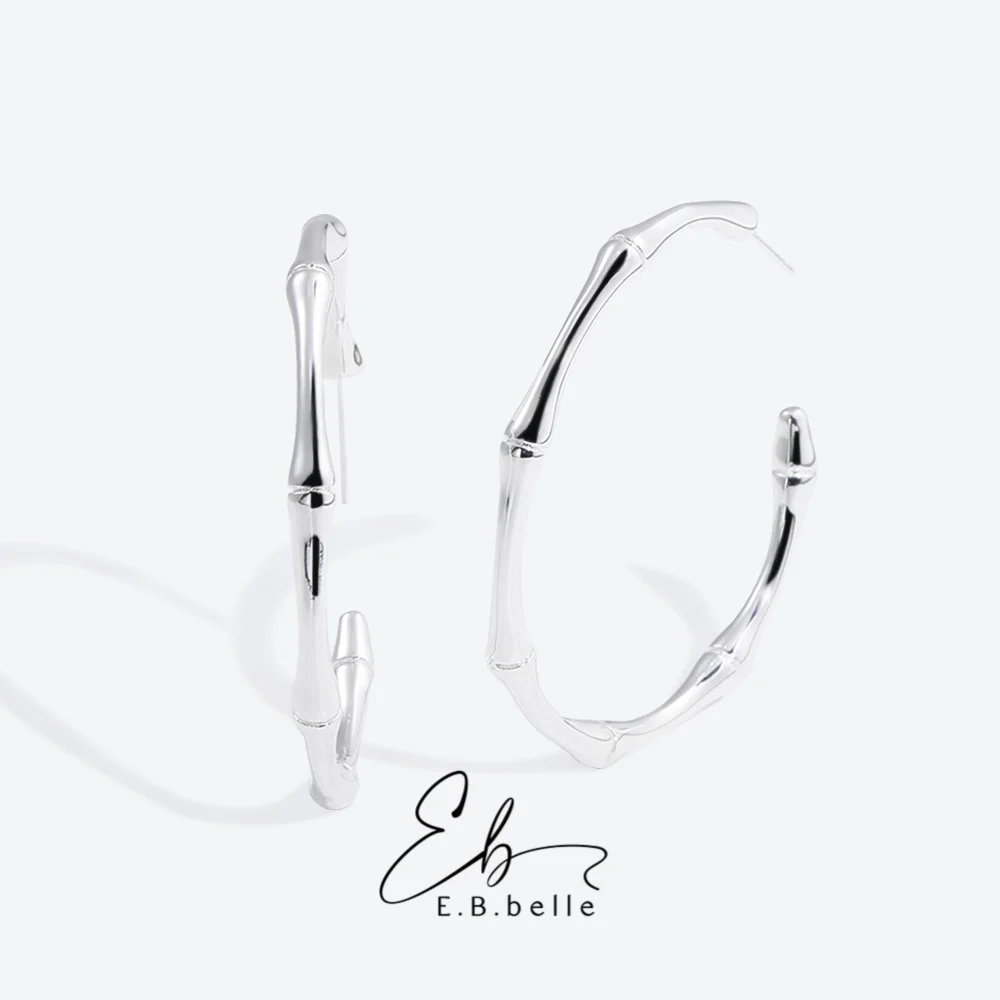 

E.B.belle Stainless Steel Sliver Plated Bamboo Knot Earring Non Tarnish Waterproof Trendy Jewelry Earring for Women Gift