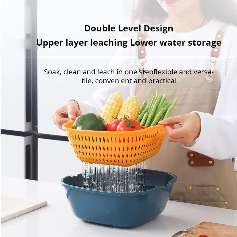 2 double-layer vegetable washbasins, drainage basket, fruit platter, living room, household vegetable basket, water filter