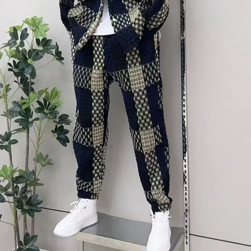 الجديد الخريف والشتاء الرجال عارضة العصرية مجموعة قطعتين الكورية نمط معطف قميص المتناقضة اللون يطبع الأزياء العصرية جدا #3