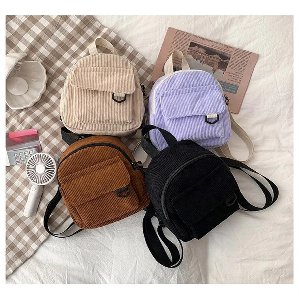 

School Student Solid Color Canvas Versatile Ins Mini Cute Backpack OL Commuting Striped Texture Women Girl Cosmetic Storage Bag