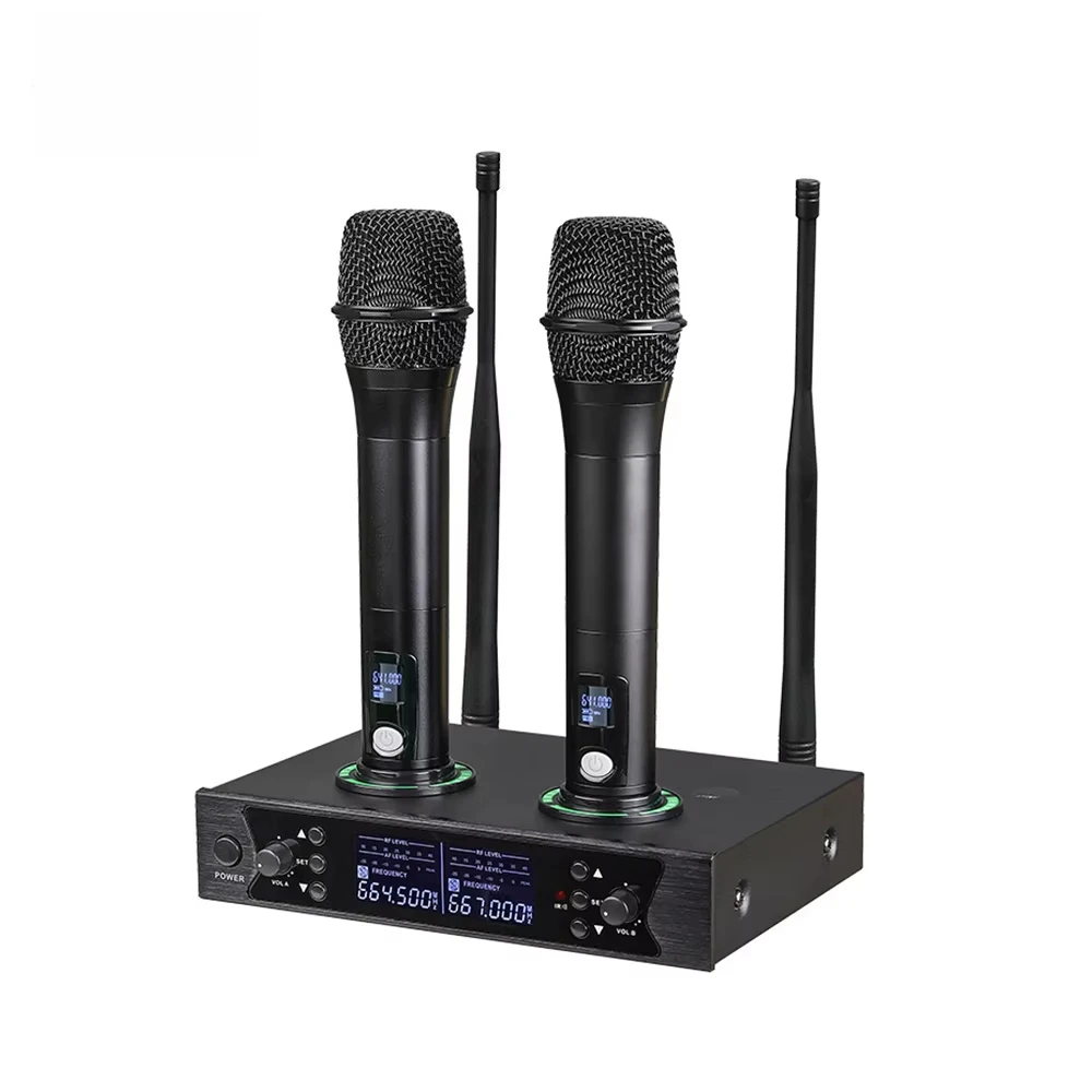 MOQ 5pcs Karaoke Microphone Small 2 Channel Handheld Cordless Wireless Microphone Professional