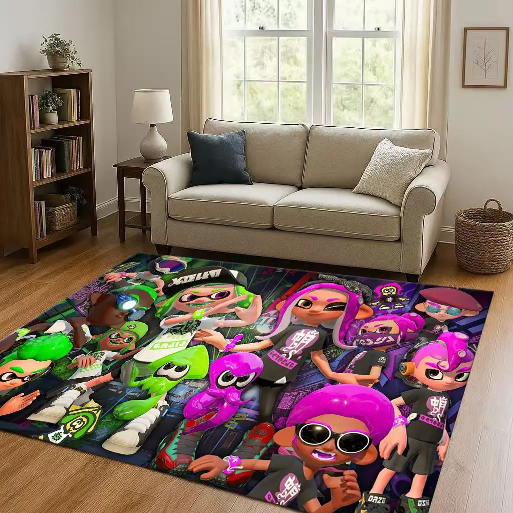 HD Splatoon Game Cartoon Living Room Non-Slip Area Rug Soft Carpet for Bedroom Playroom Sofa,Easy Clean Home Decor Doormat