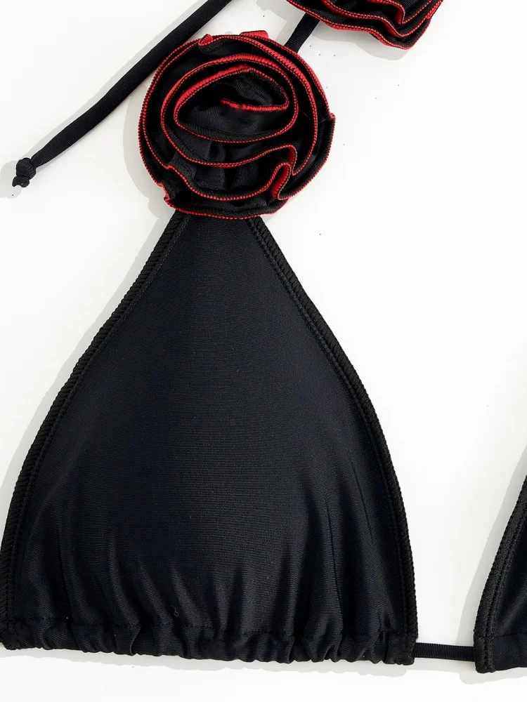 Costume da bagno donna bikini 2025 Nuovo bikini design halter rosa solido Set costumi da bagno sexy con lacci Costume da bagno estivo da spiaggia femminile