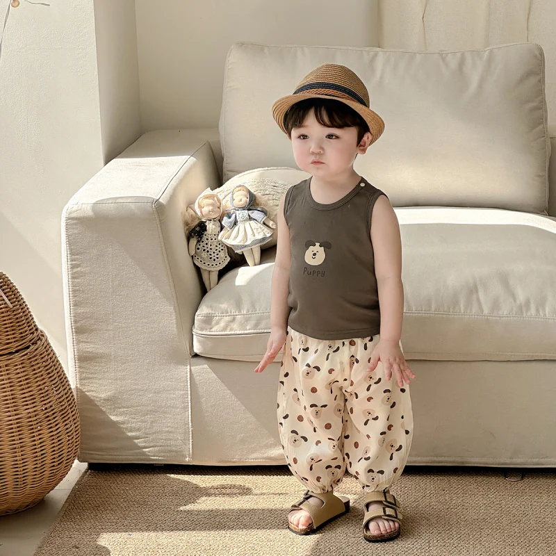 

Dianxi Boys' Summer Outfit New Baby Vest and Casual Pants Cute Puppy Two-Piece Set
