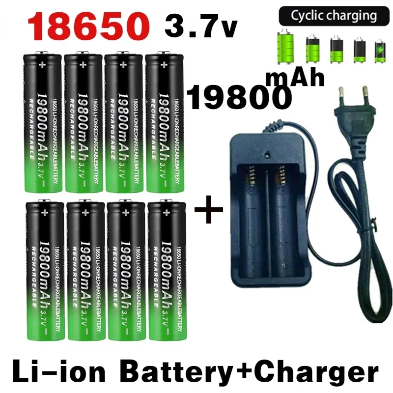 18650 Battery NewBestselling 19800mAh+Charger 3.7V 18650 Li-ion Batteries Rechargeable Battery for Remote Control Screwdriver