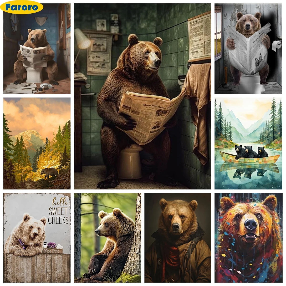 

Brown Bear 5D Diamond Painting Kit Animals Mural DIY Diamond Embroidery Cross Stitch Adult Hand Gift Bathroom Home Wall Decor