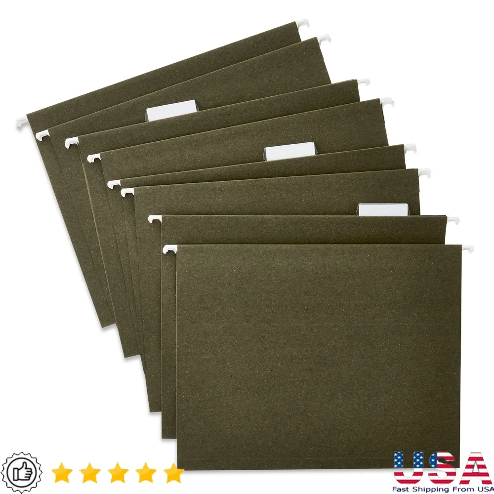 

Стандартные зеленые подвесные папки для файлов, размер письма, 25 шт. в упаковке, прочные вкладки с вырезами 1/5, вставки для домашнего офиса, организация хранения