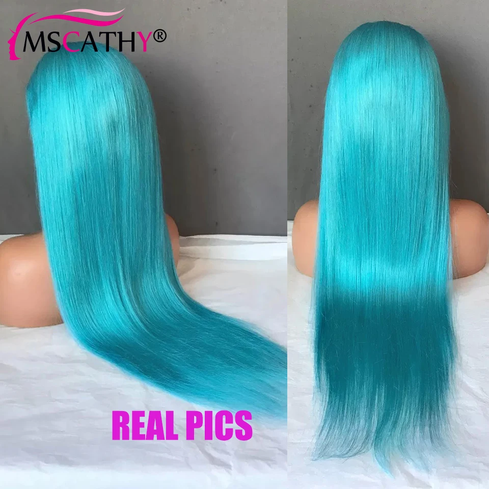 Mint Light Blue Colored Lace Frontal Wigs For Women 13x6 Straight Blue Brazilian Human Hair Wigs 13x4 Transparent Lace Front Wig