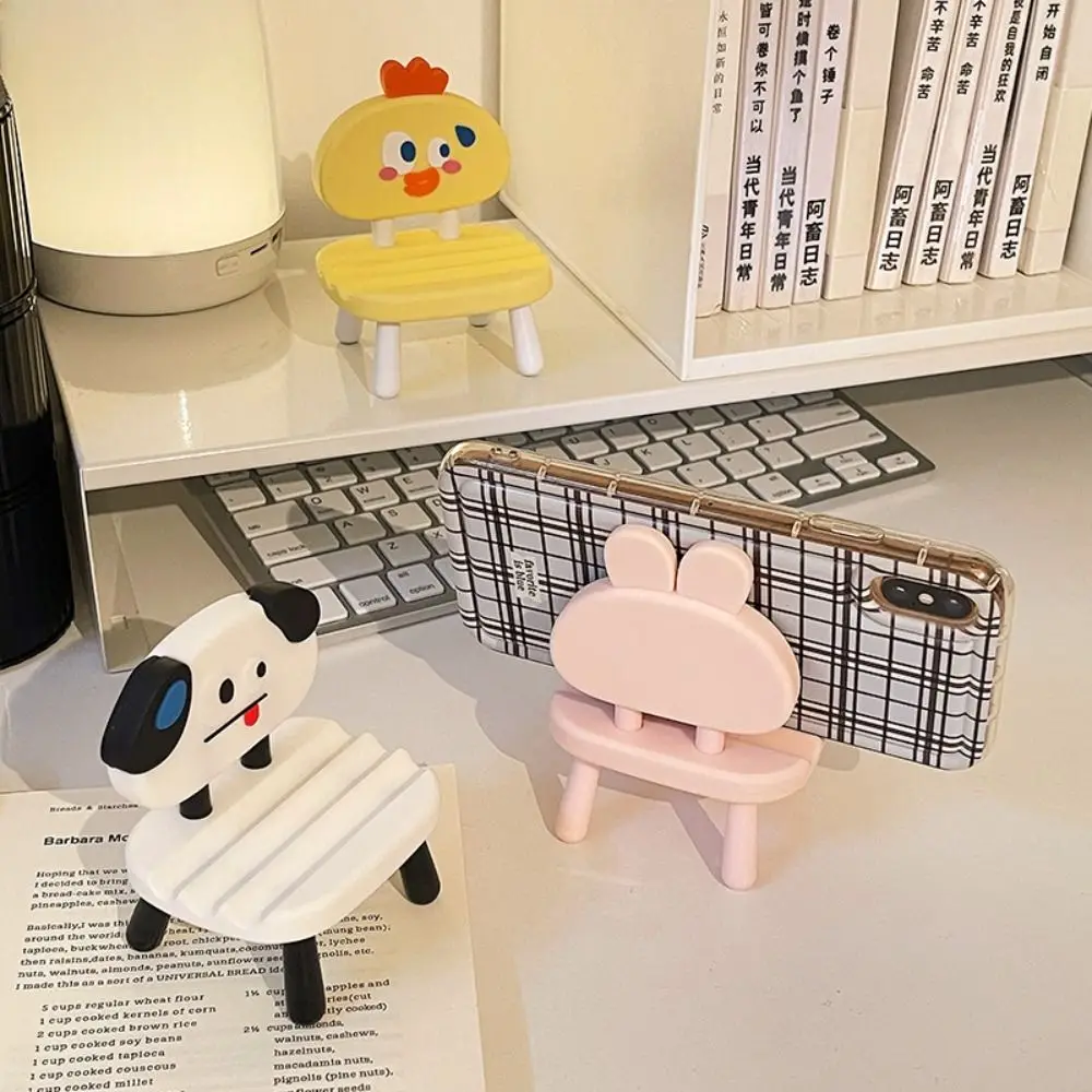 New ABS+PVC Chair Phone Stand Bracket Pink Yellow White Cartoon Desktop Ornaments Tablet Stand